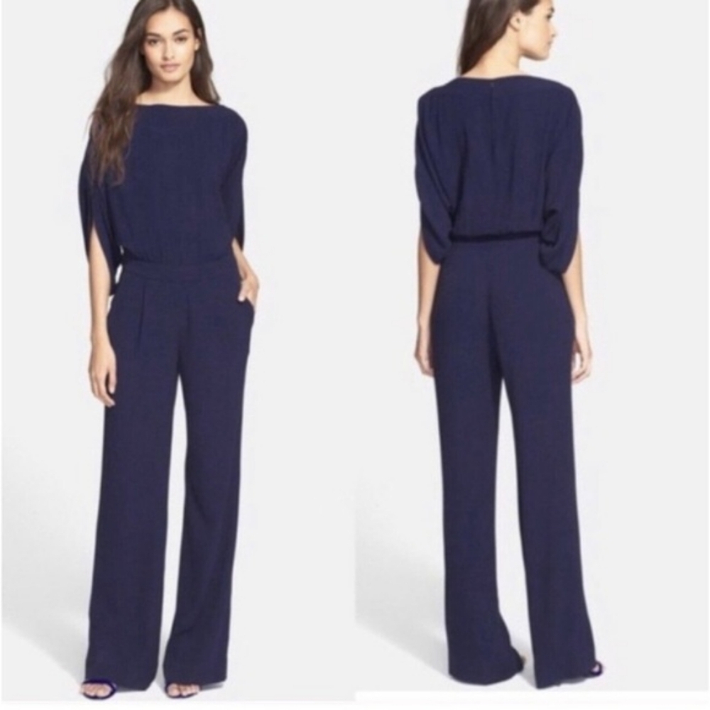Diane Von Furstenburg Navy Blue Dezi Dolman Sleeve Jumpsuit Women's Size 4